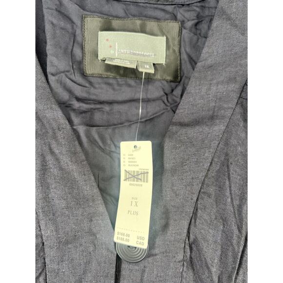 Anthropologie The Reneé Flutter-Sleeve Linen Button-Front Midi Dress Black 1X - Picture 5 of 10